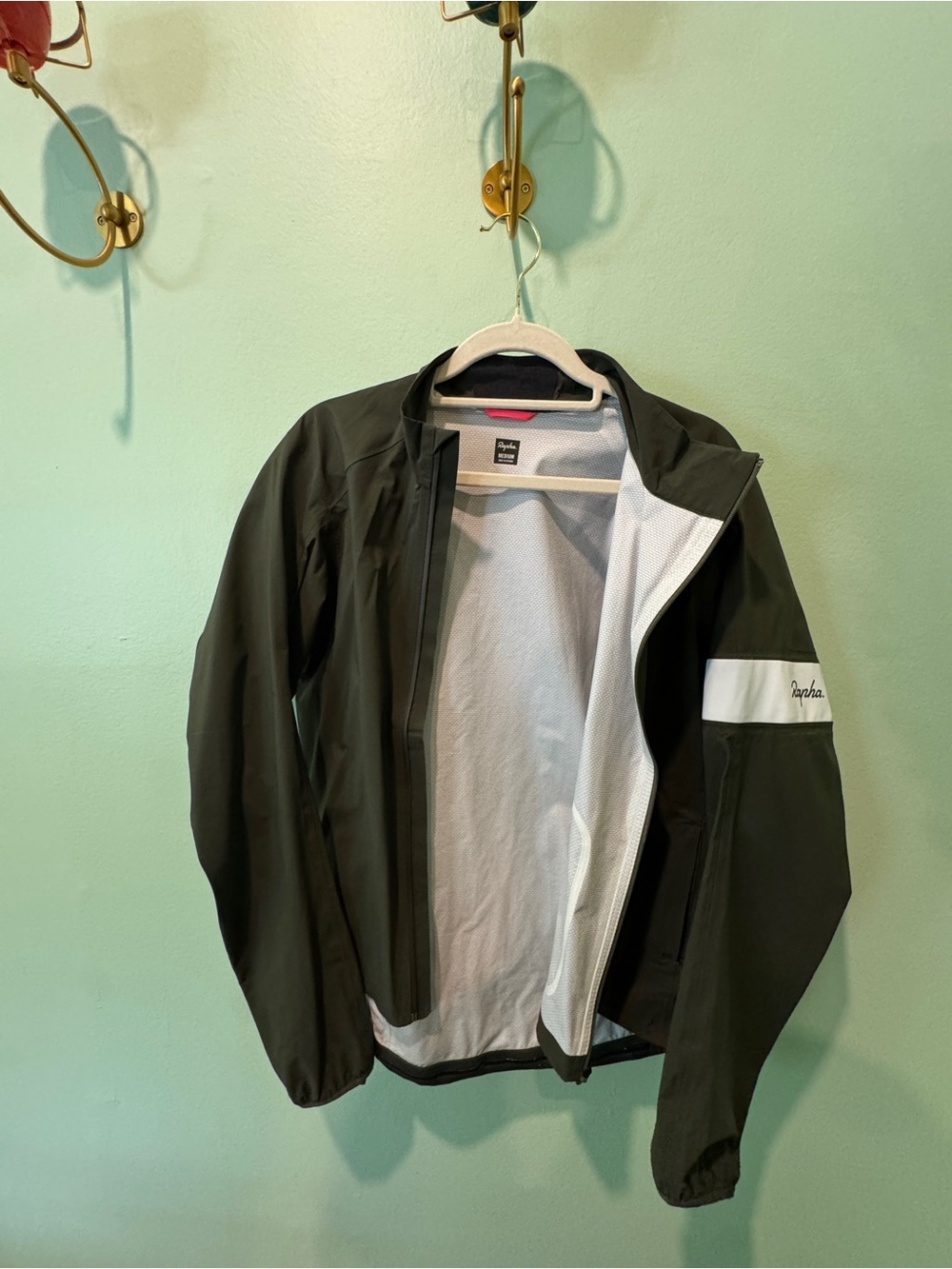 Rapha Black Windbreaker Jacket with White Interior Stripe